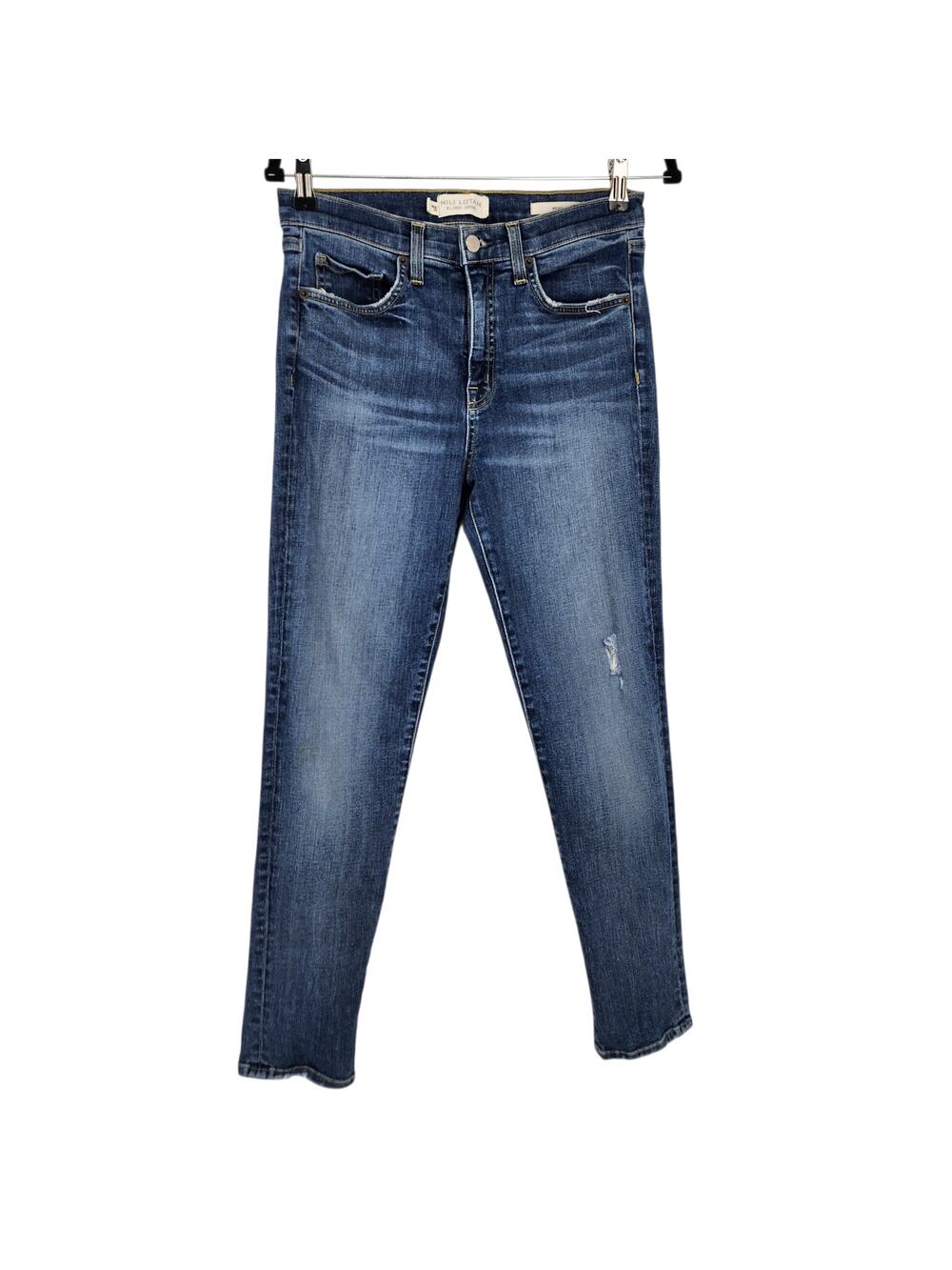 Nili Lotan Classic Medium Wash Distressed Mid Rise Stretch Skinny Jeans Size 28
